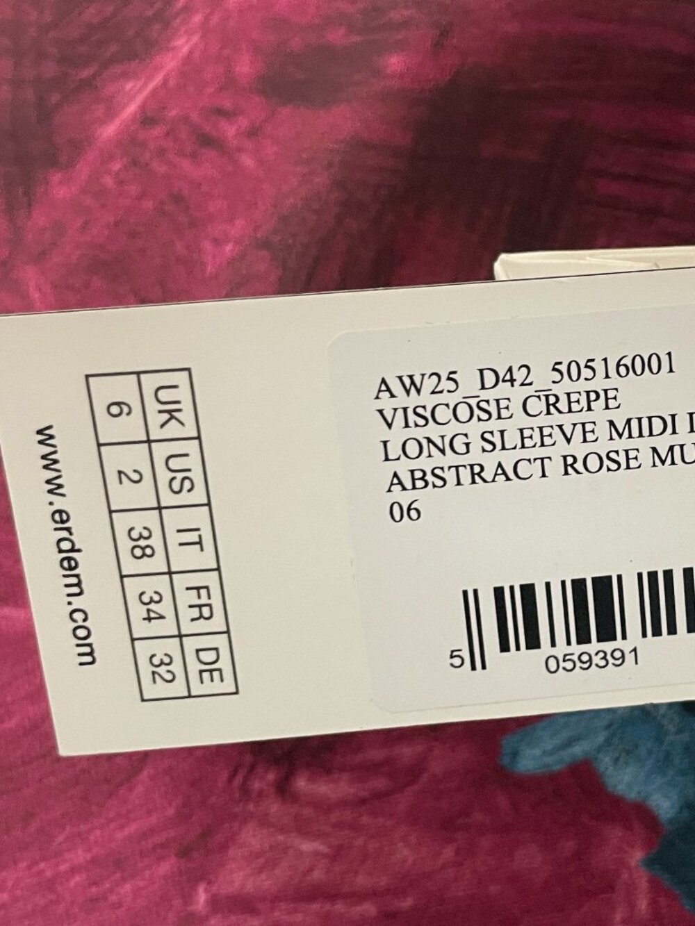 NWT Erdem Aria Abstract Red Blue Rose Mulberry Fluid Crepe Midi Dress Size 2 - Picture 6 of 12